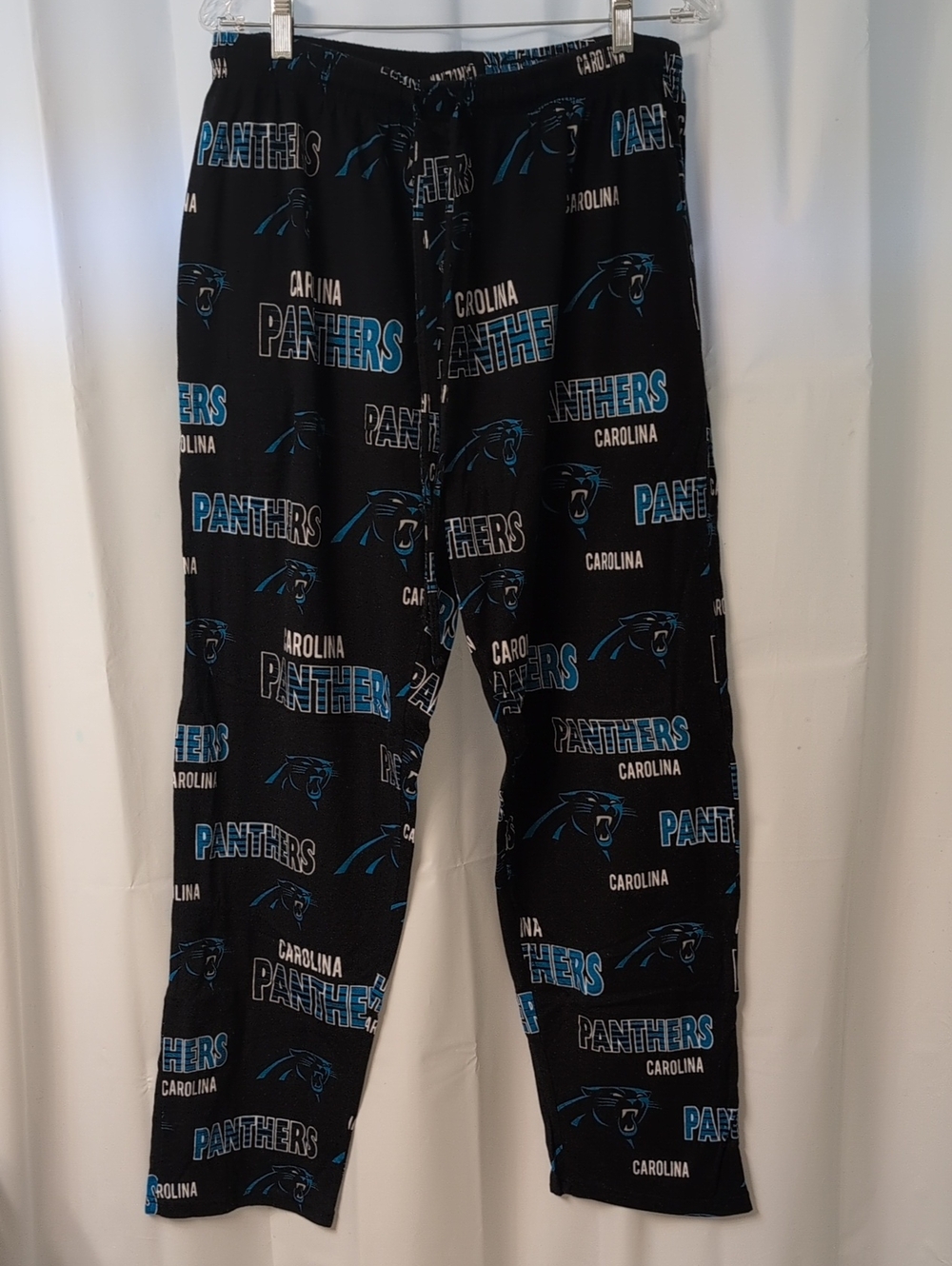 NFL Carolina Panthers Black & Blue All Over Logo Men's Lounge Pants Pajamas EUC